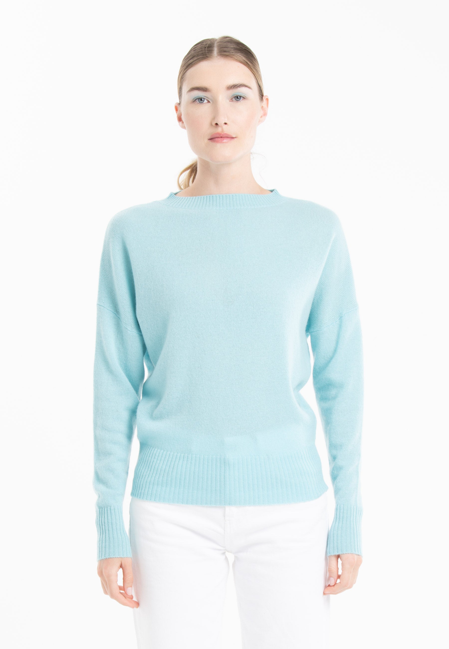 Pull col rond en cachemire turquoise femme - RIA 2-0