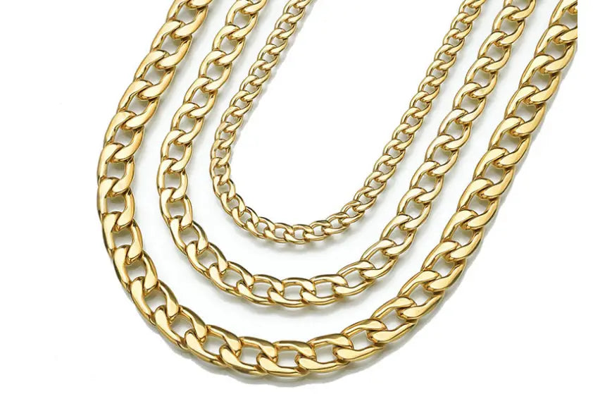 Collier Large en Acier Inoxydable Plaqué Or 18K