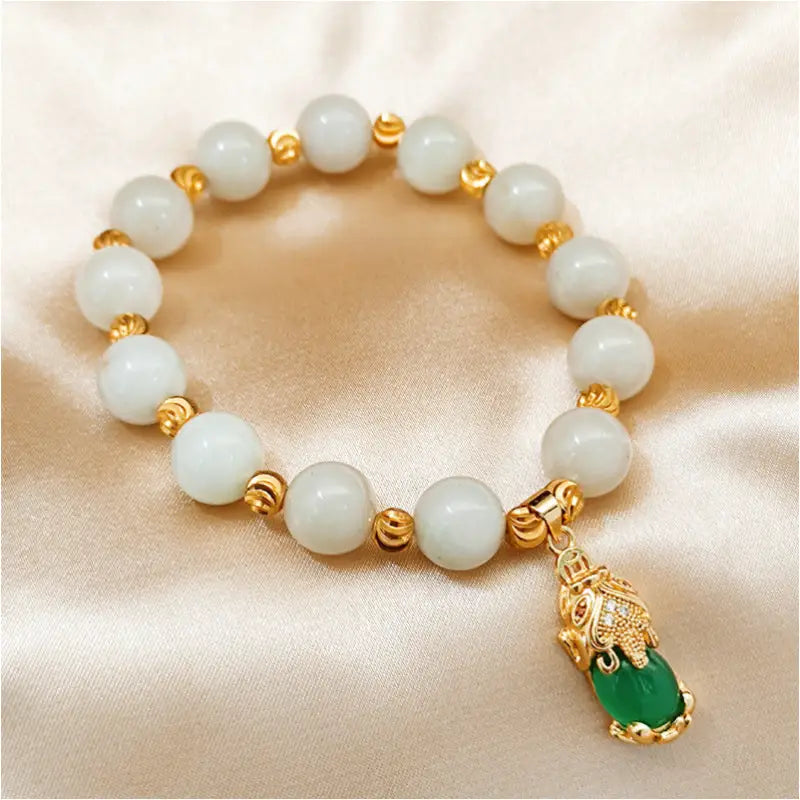 18K Cuivre Or-plaqué Perle Calcédoine Bracelet - Vert