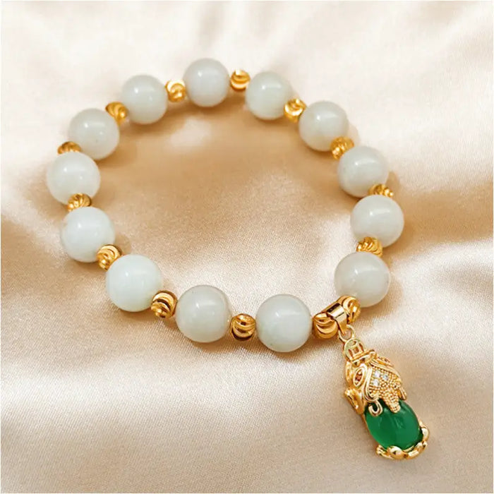 18K Cuivre Or-plaqué Perle Calcédoine Bracelet - Vert