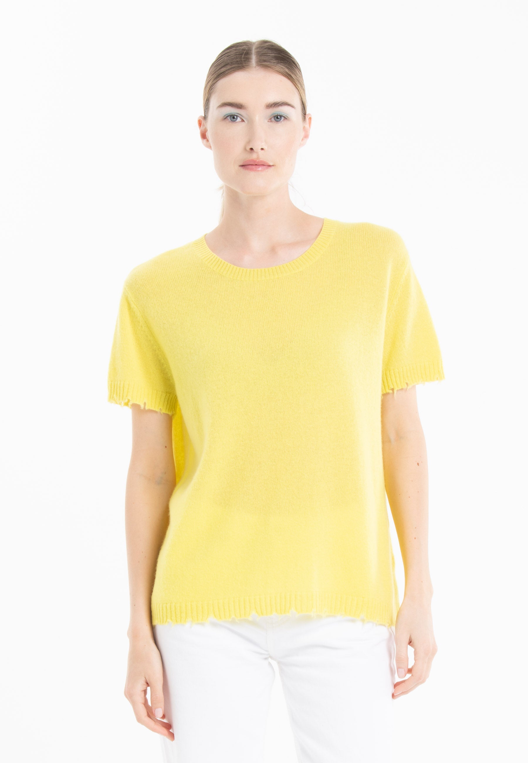 T-shirt col rond cachemire jaune fluo femme - AVA 6-0