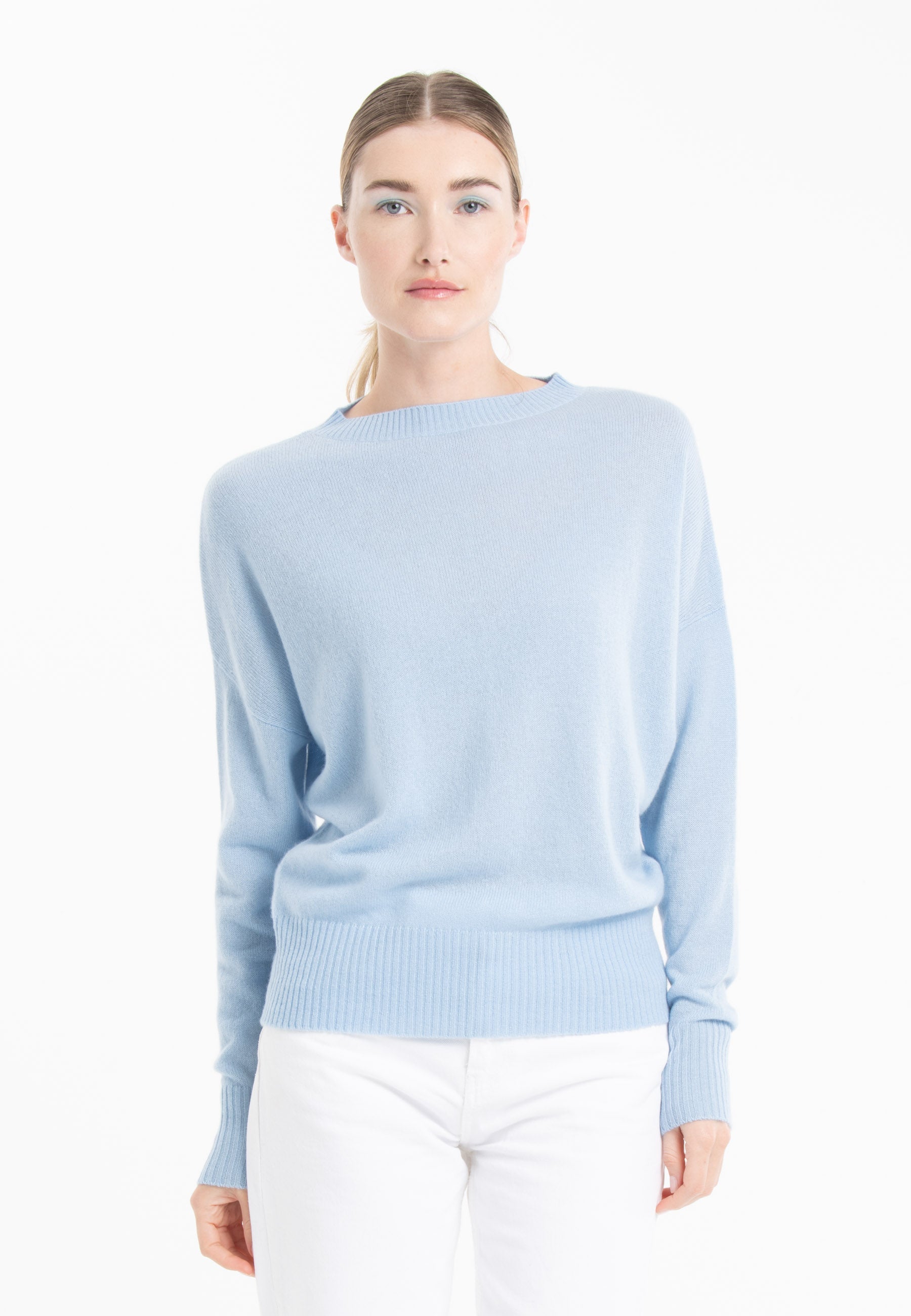 Pull col rond en cachemire baby blue femme - RIA 2-0