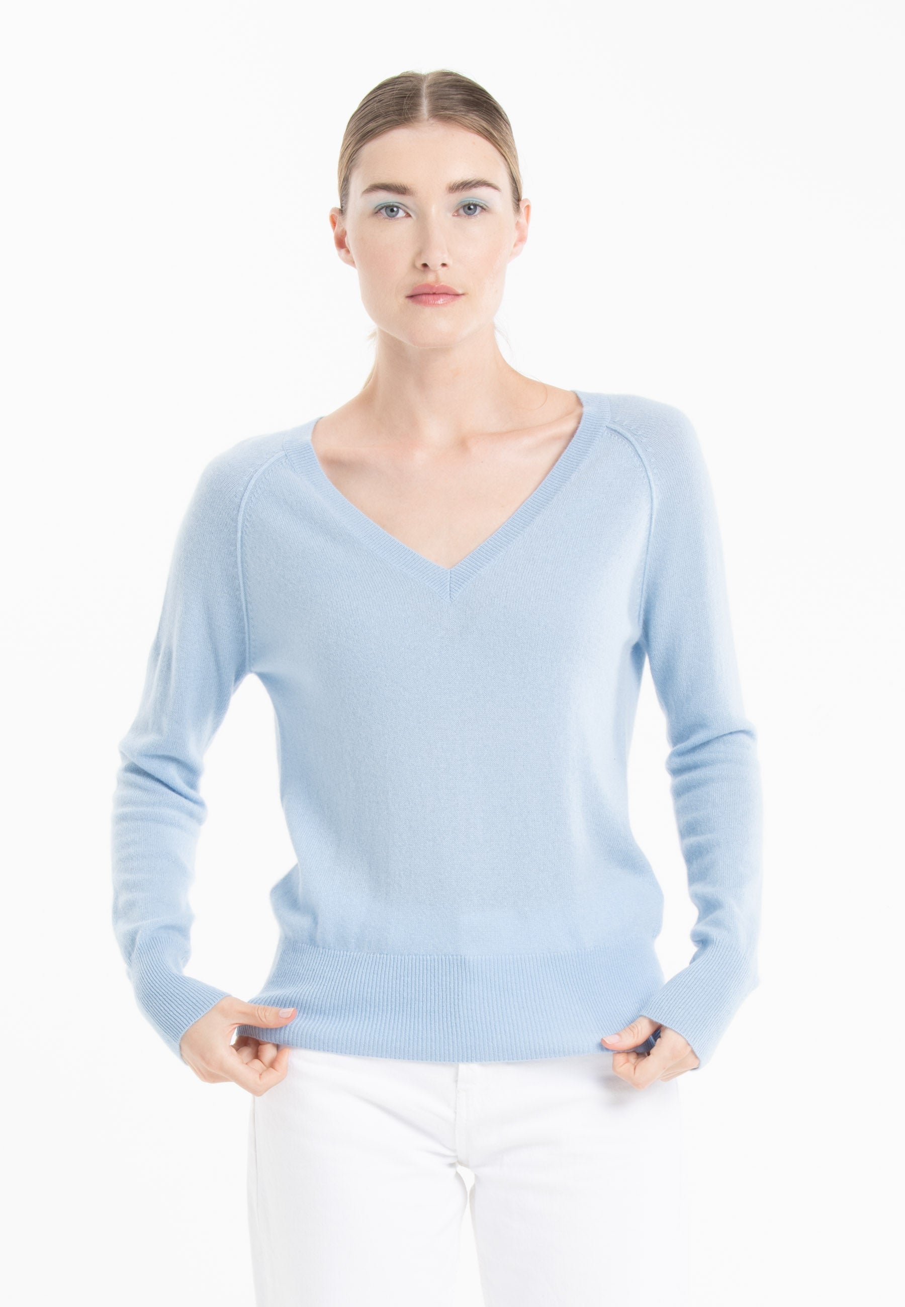 Pull col V cachemire baby blue femme - LILLY 6-0