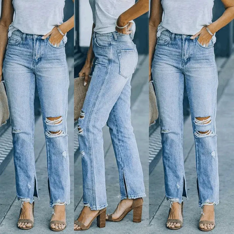 Pantalon Skinny en Denim Bleu Clair