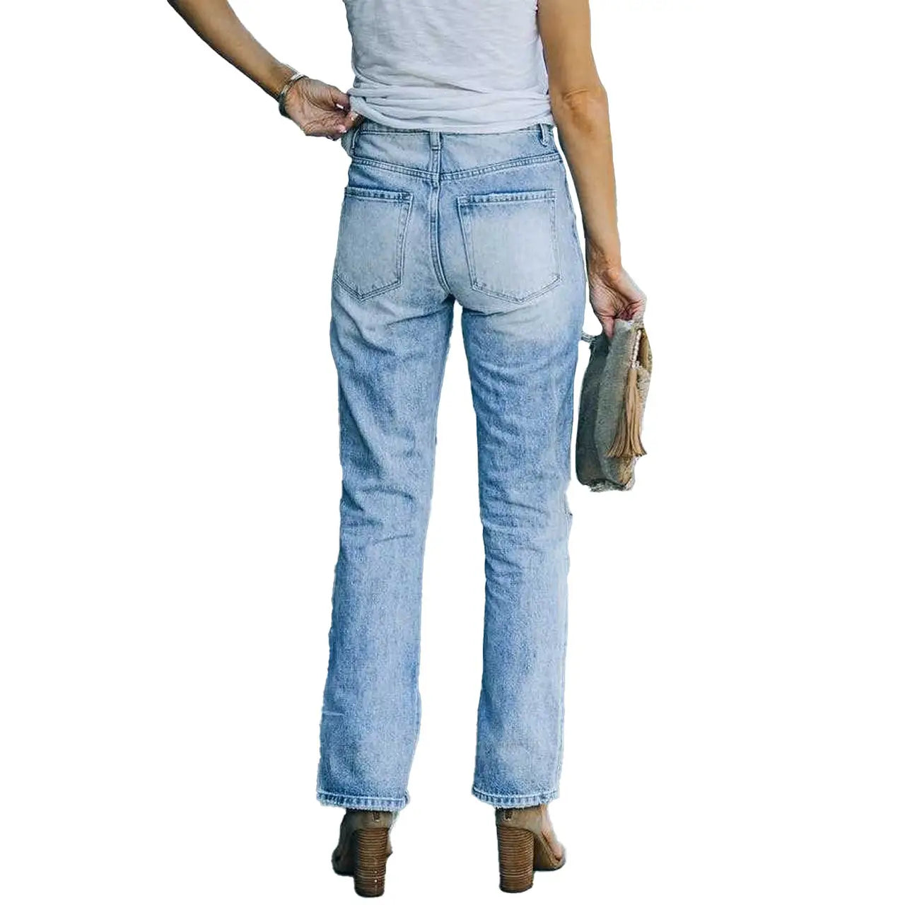 Pantalon Skinny en Denim Bleu Clair