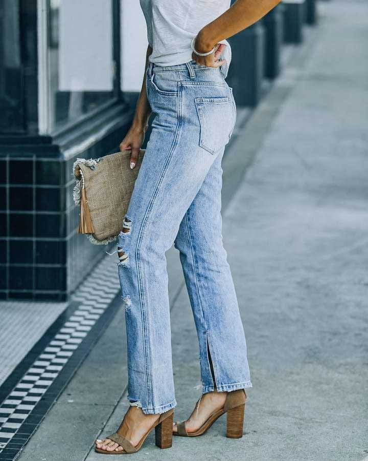 Pantalon Skinny en Denim Bleu Clair