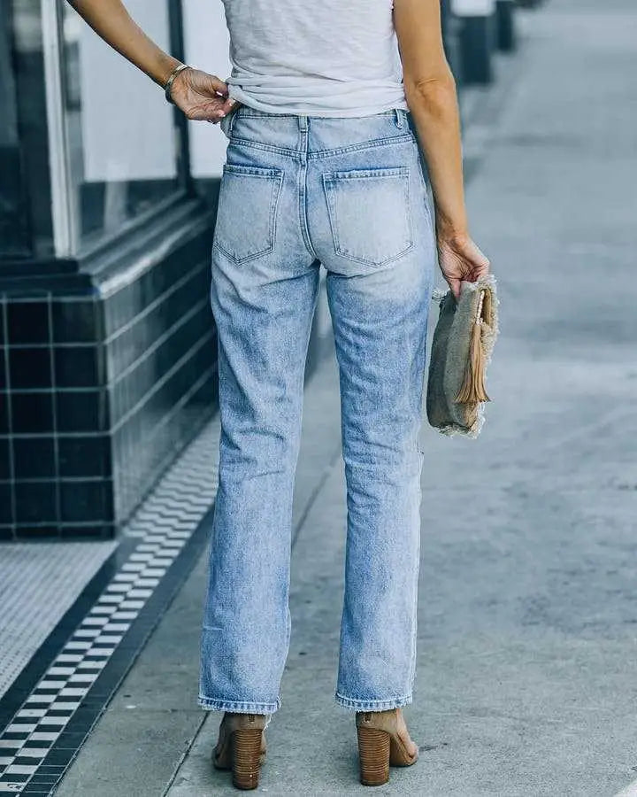 Pantalon Skinny en Denim Bleu Clair