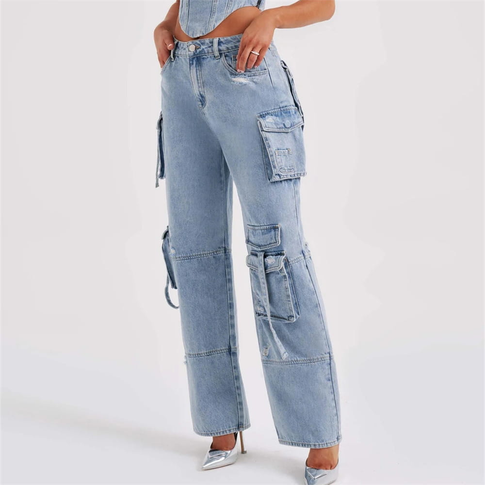 Jeans à couture de poche de style américain taille basse