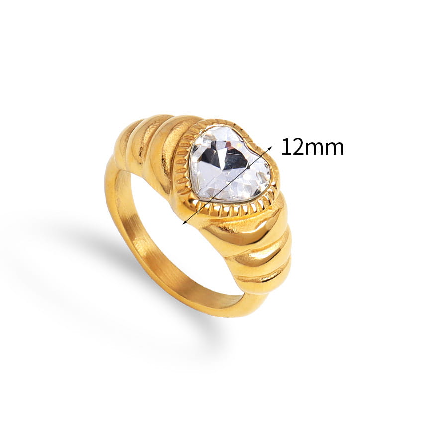 Bague en Acier Inox avec Cœur de Zircon Blanc