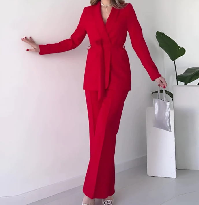 Tailleur Chic avec Nœud en Polyester