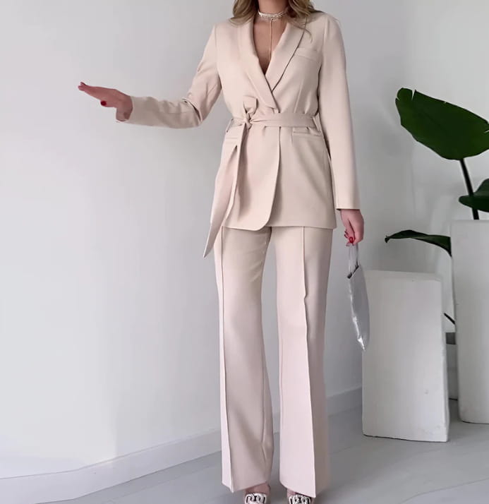 Tailleur Chic avec Nœud en Polyester