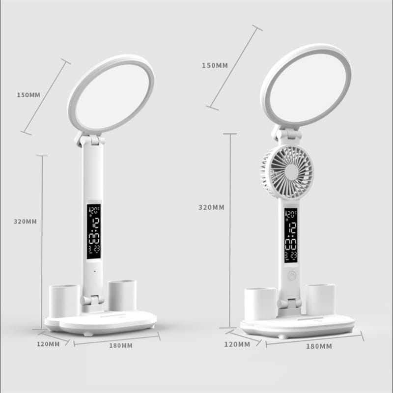 Lampe de Table LED avec Horloge et Mini Ventilateur