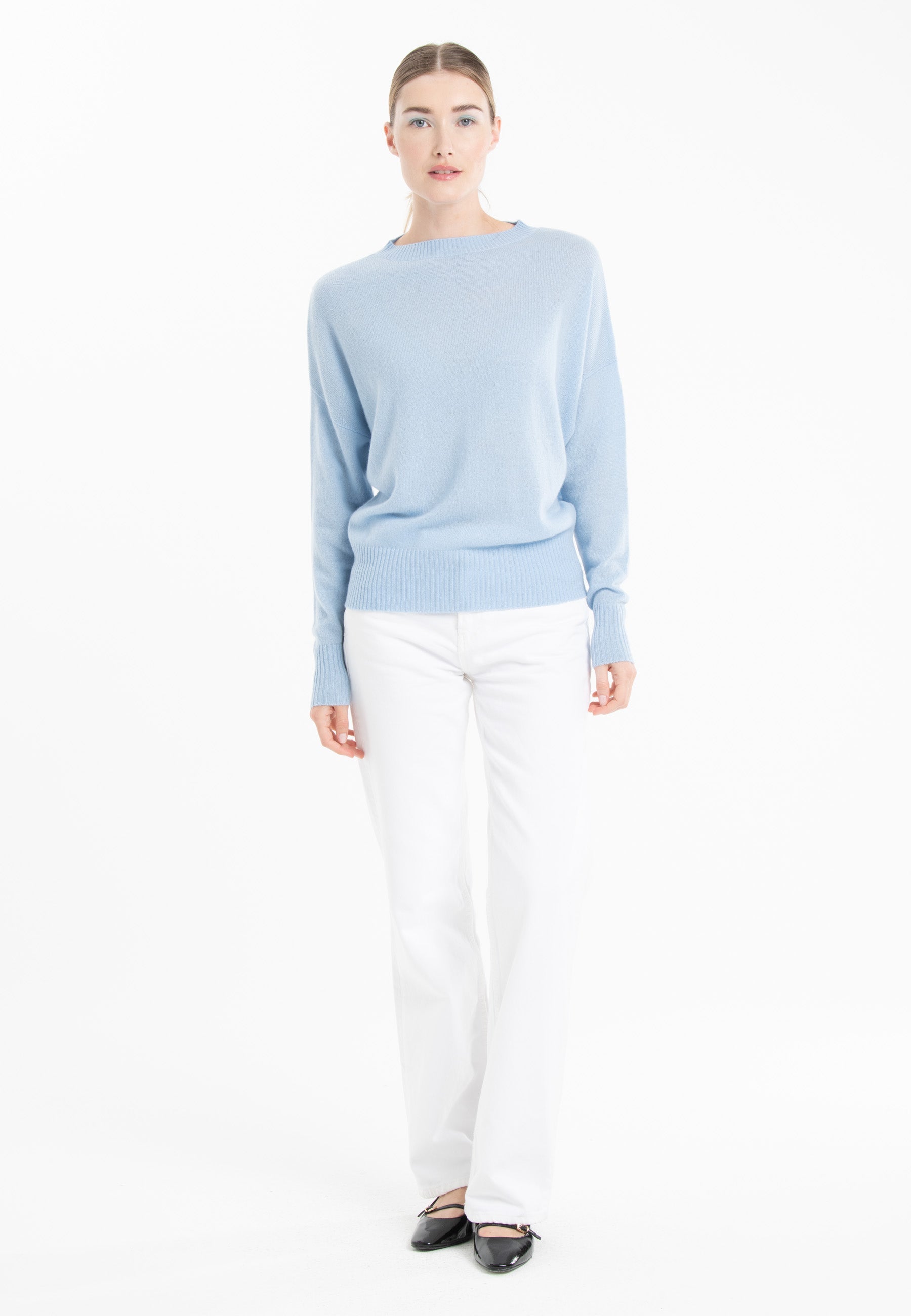 Pull col rond en cachemire baby blue femme - RIA 2-2