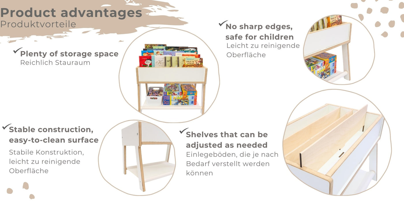 MAMOI® bibliothèque pour enfants en bois, étagère pour enfants, étagère pour livres d'enfants, support de livres, étagère et étagère murale pour chambre d'enfants. Book Shelf.-2