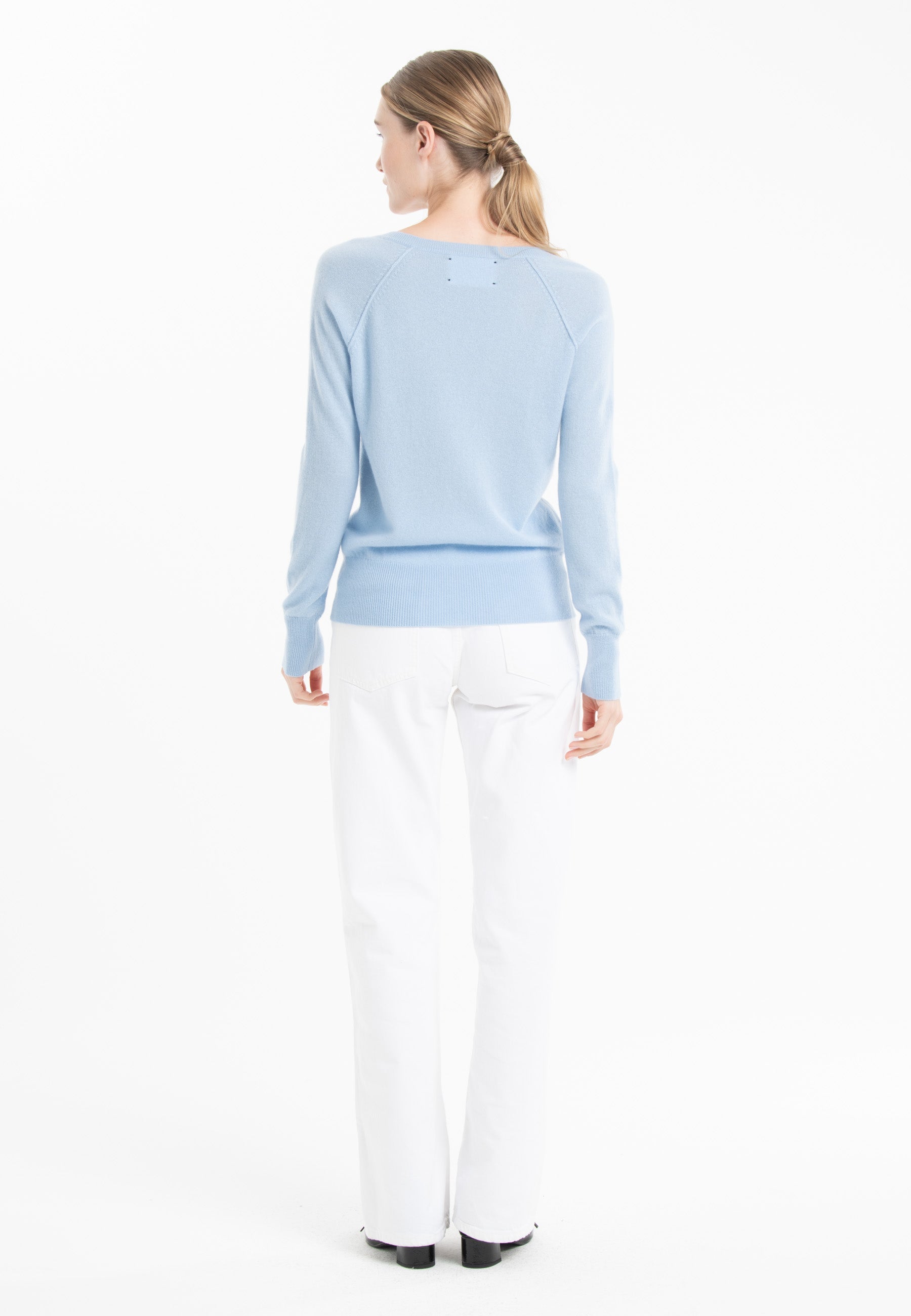 Pull col V cachemire baby blue femme - LILLY 6-4