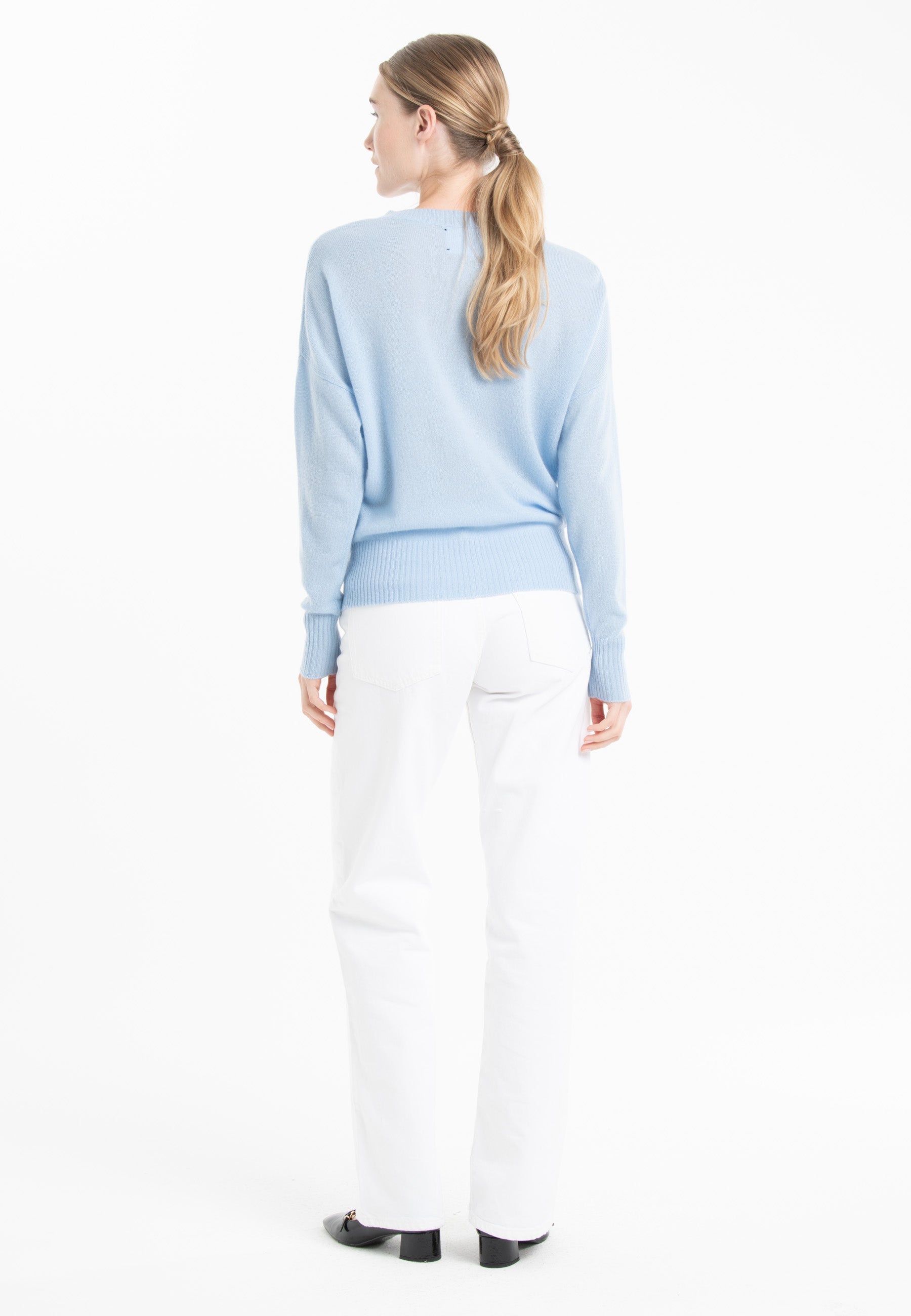 Pull col rond en cachemire baby blue femme - RIA 2-1