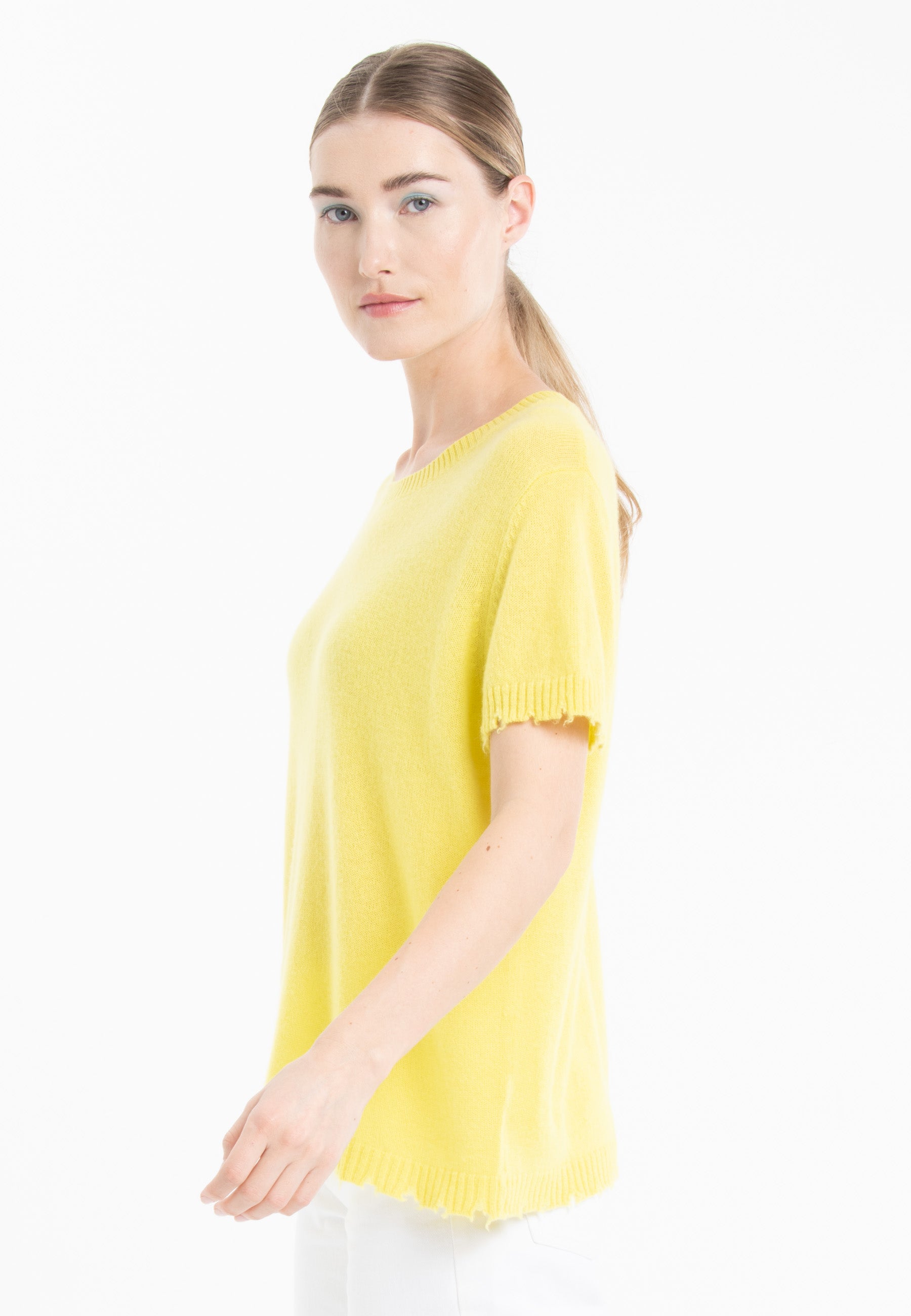 T-shirt col rond cachemire jaune fluo femme - AVA 6-2