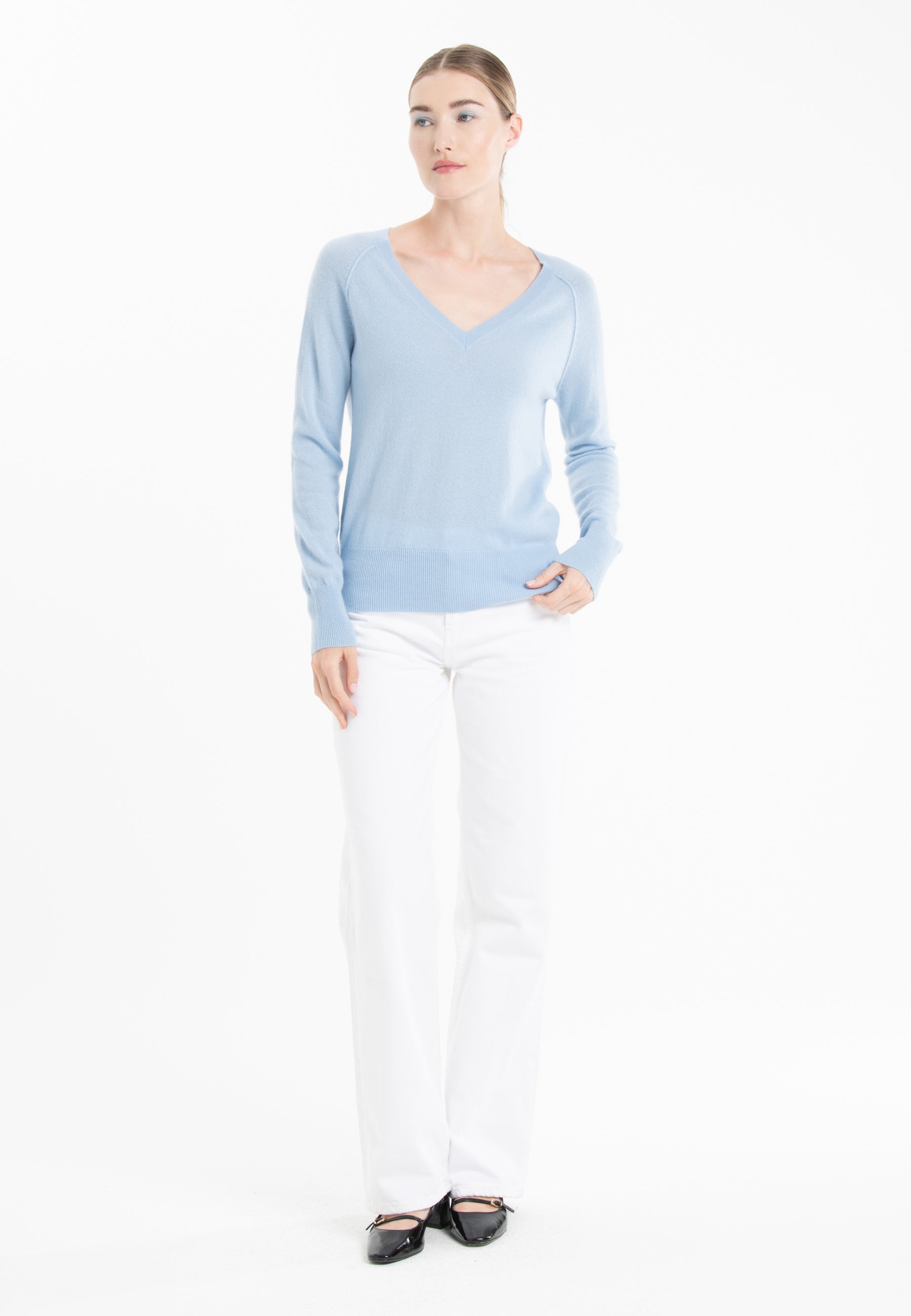 Pull col V cachemire baby blue femme - LILLY 6-2