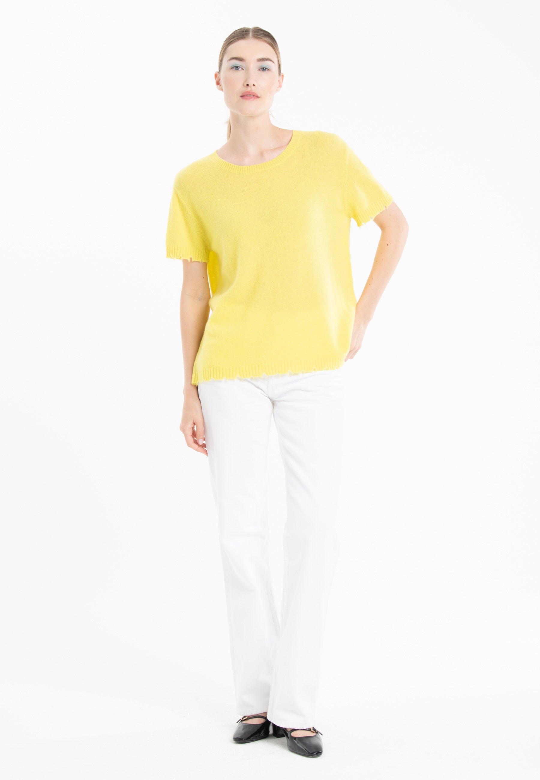 T-shirt col rond cachemire jaune fluo femme - AVA 6-1