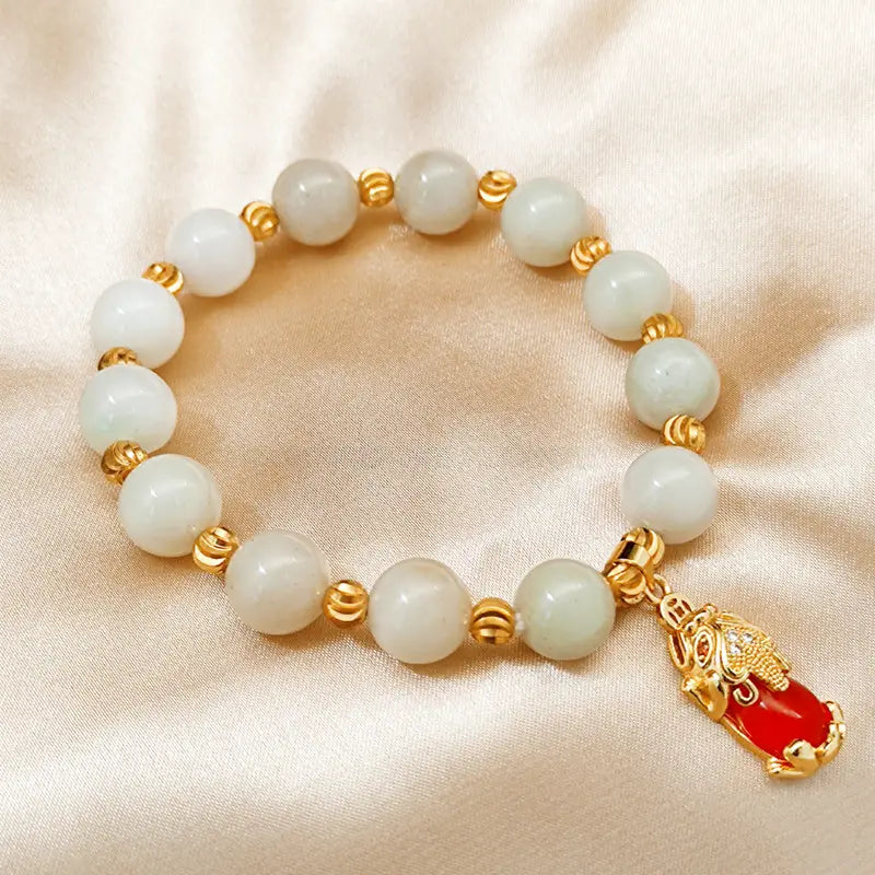 Bracelet en 18K Cuivre Or-plaqué avec Perle Calcédoine