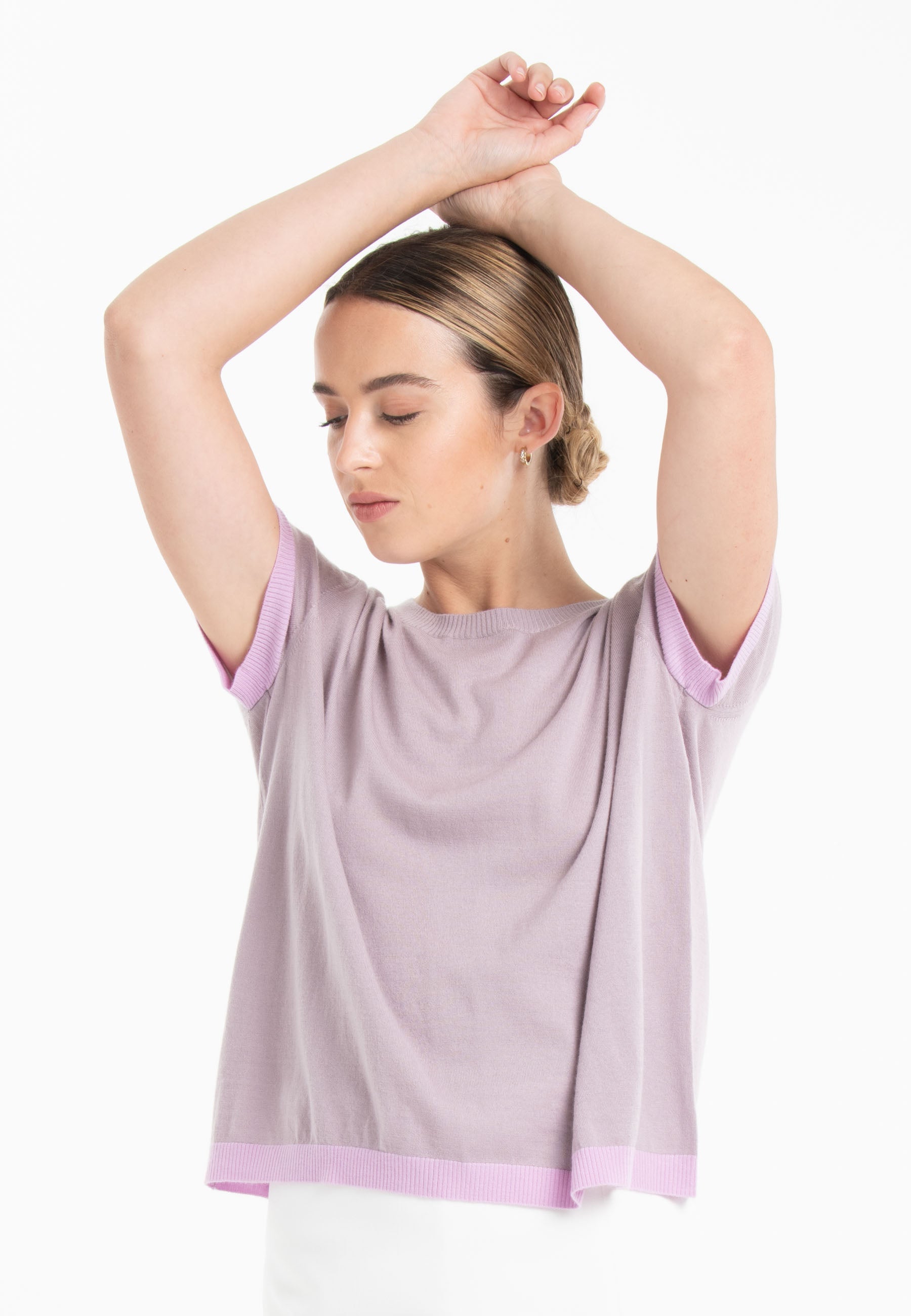 T-shirt col rond ultrafin cachemire et laine violet/ lavande femme - KELLY 1-1