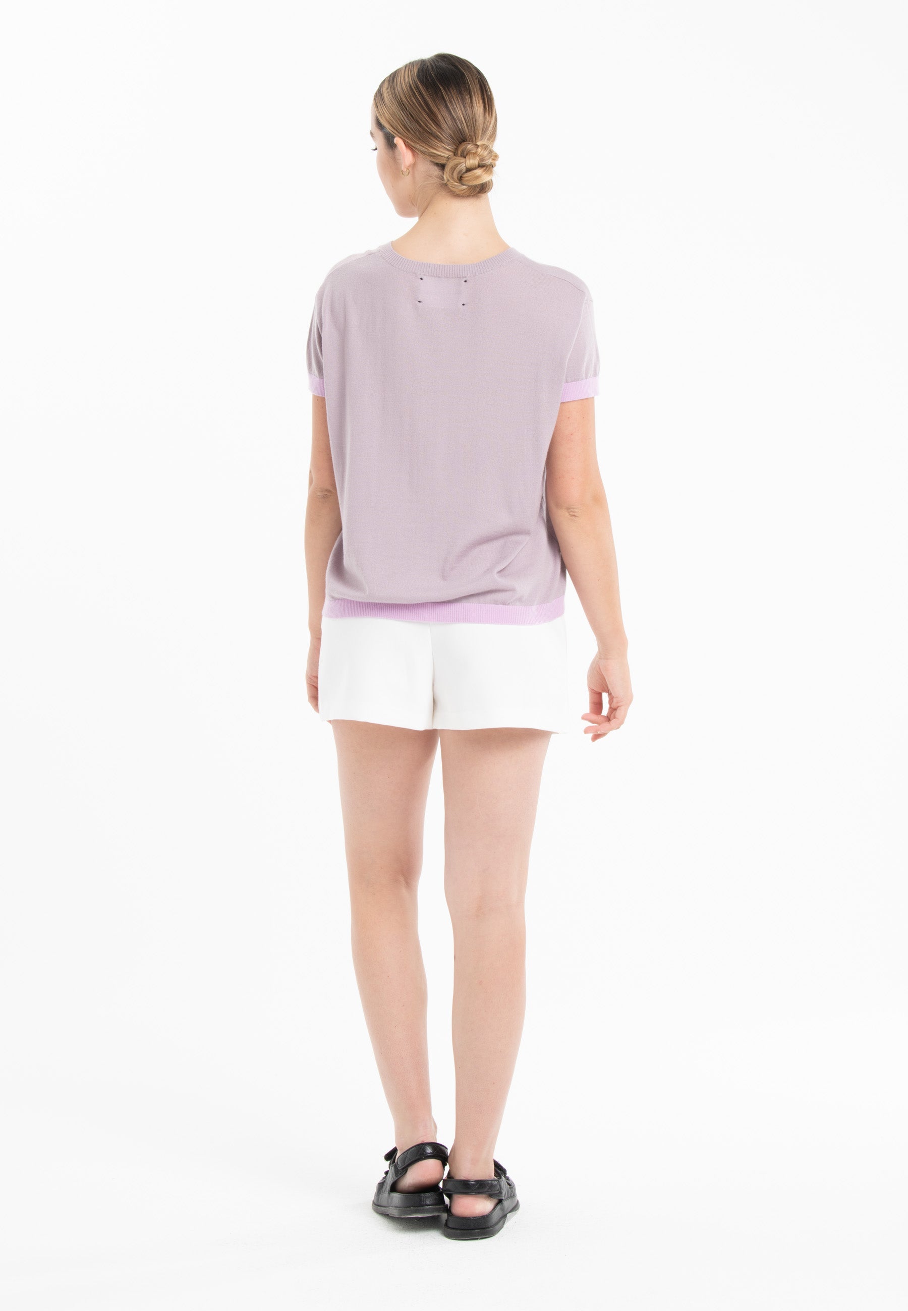 T-shirt col rond ultrafin cachemire et laine violet/ lavande femme - KELLY 1-3