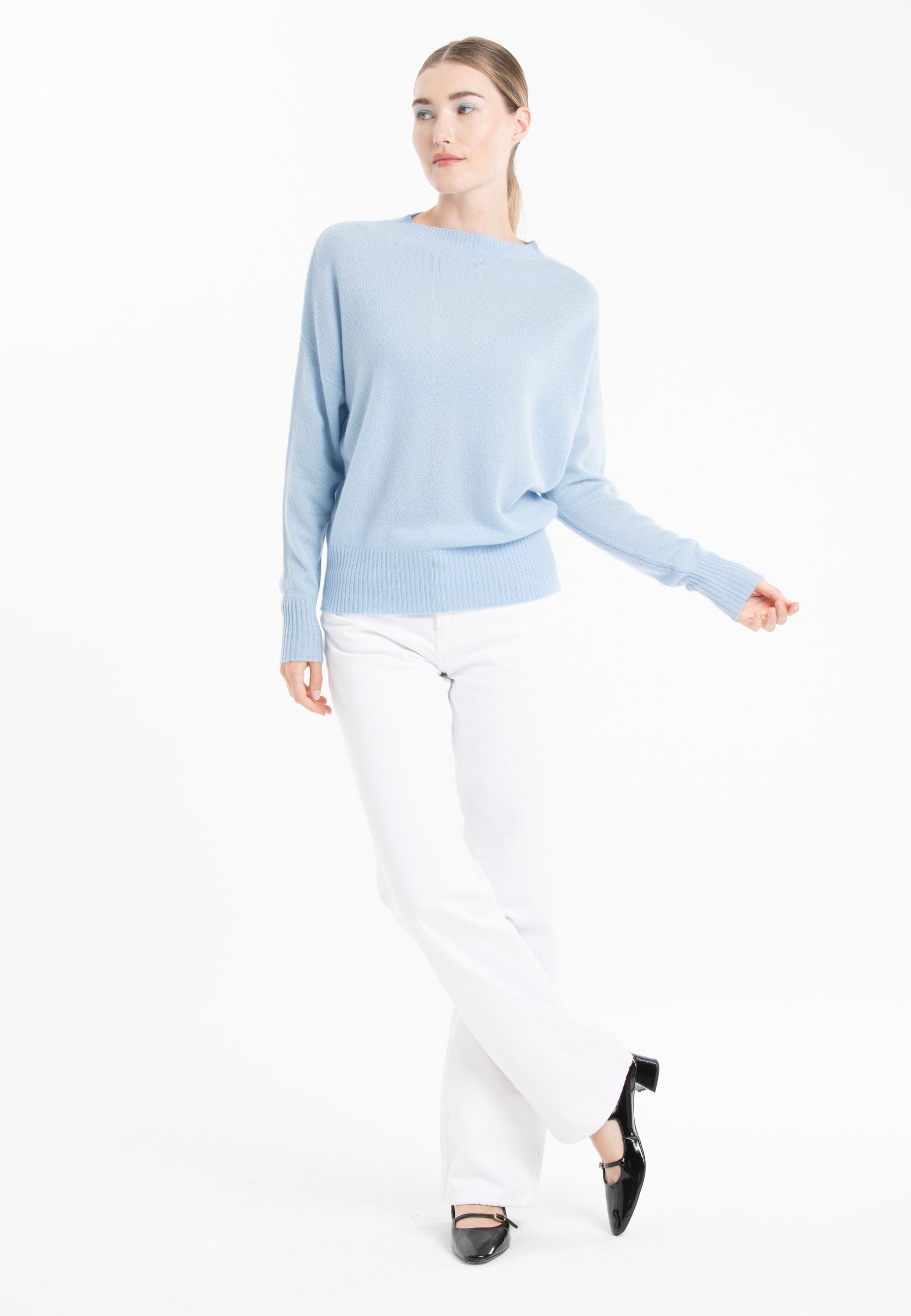 Pull col rond en cachemire baby blue femme - RIA 2-3