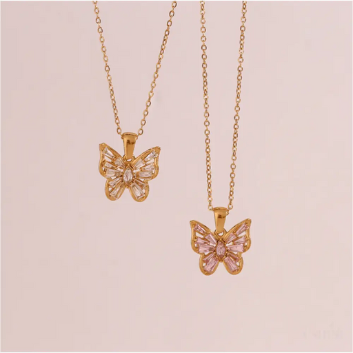 Afrique - Collier papillon rose et cristal-0