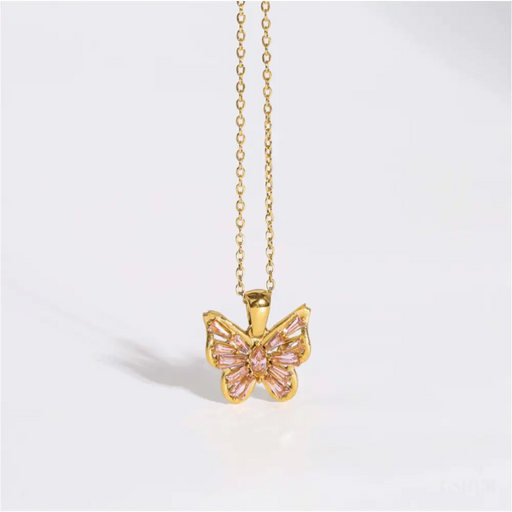 Afrique - Collier papillon rose et cristal-1