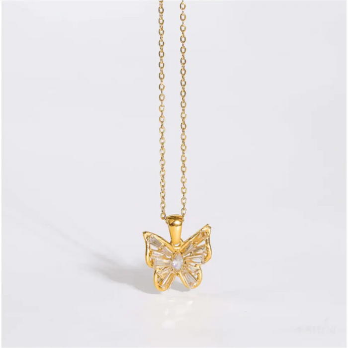 Afrique - Collier papillon rose et cristal-2