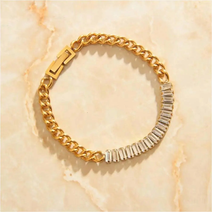 Afroditi - Half Curb Chain Half Crystal Bracelet-0