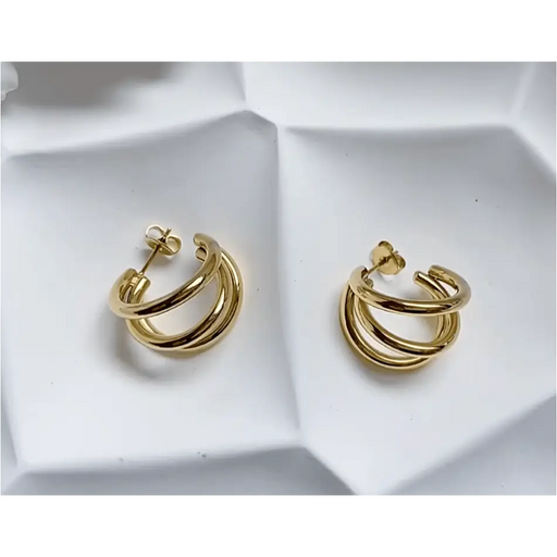 Annabel - Triple Hoop Earrings Gold-1