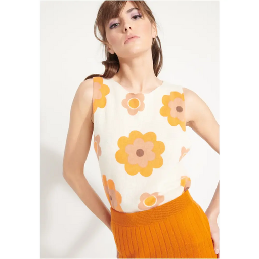 AVA 4 Crop top en cachemire déjaugé à fleurs sans manches multicouleur-0