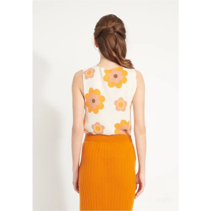 AVA 4 Crop top en cachemire déjaugé à fleurs sans manches multicouleur-3