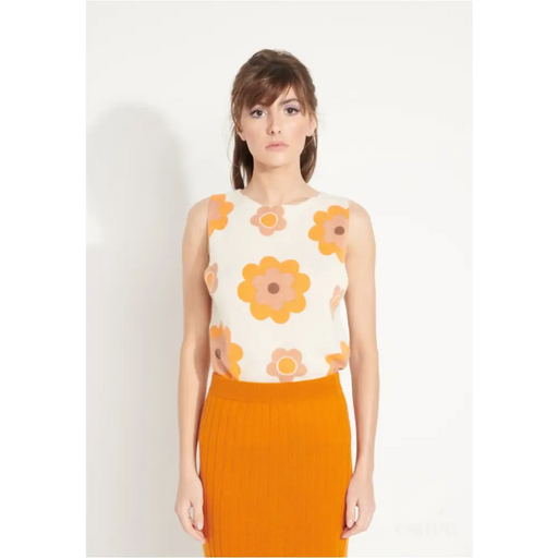 AVA 4 Crop top en cachemire déjaugé à fleurs sans manches multicouleur-1