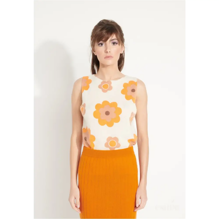 AVA 4 Crop top en cachemire déjaugé à fleurs sans manches multicouleur-1