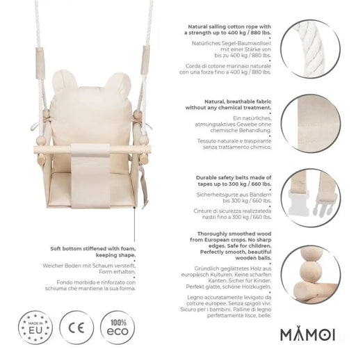 MAMOI® Balancoire interieur pour bebe et enfants, Siege balançoire en bois et en coton pour bébé, Balansoire pour enfant, Balancelle scandinave, Baby swing-1