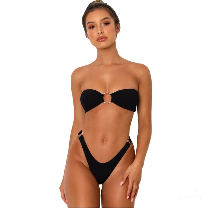 Bikini Anneaux Circulaires - Noir / L - Bikini 2 pièces