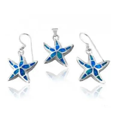 Ensemble de bijoux en argent sterling avec opale bleue hawaïenne et étoile de mer-0