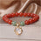 Bracelet ethnique en Agate Rouge avec Chat Chanceux - Rouge