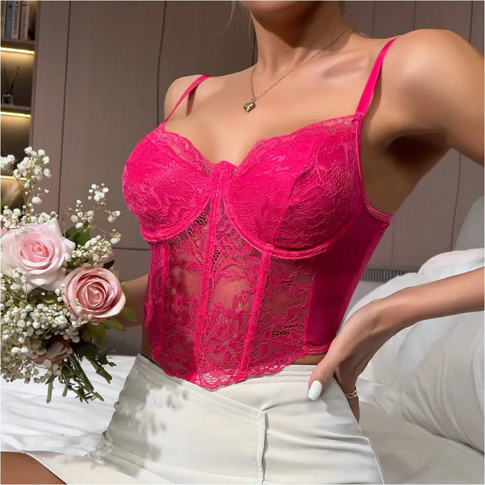 Bustier en Dentelle Sexy - Rose / L - Crop Top F