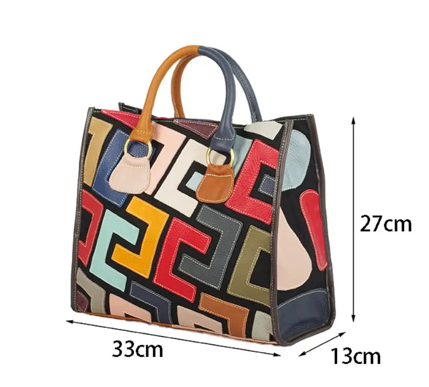 Sac en Cuir Bandoulière Couleur Contrasté & Motif