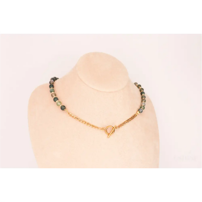 CIRCÉ | Collier en Agate mousse et plaqué Or 18 et 24 carats-4