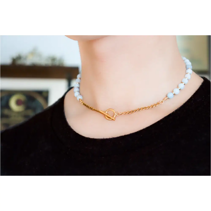 CIRCÉ | Collier en Aigue-marine et plaqué Or 18 et 24 carats-3