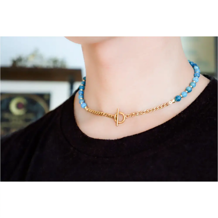 CIRCÉ | Collier en Apatite bleue et plaqué Or 18 et 24 carats-3