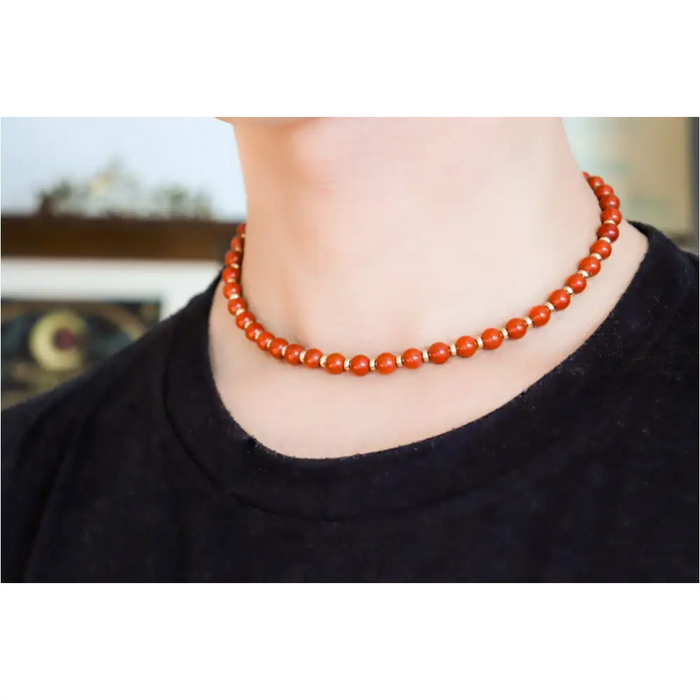 CIRCÉ | Collier en Jaspe rouge et plaqué Or 18 et 24 carats-2