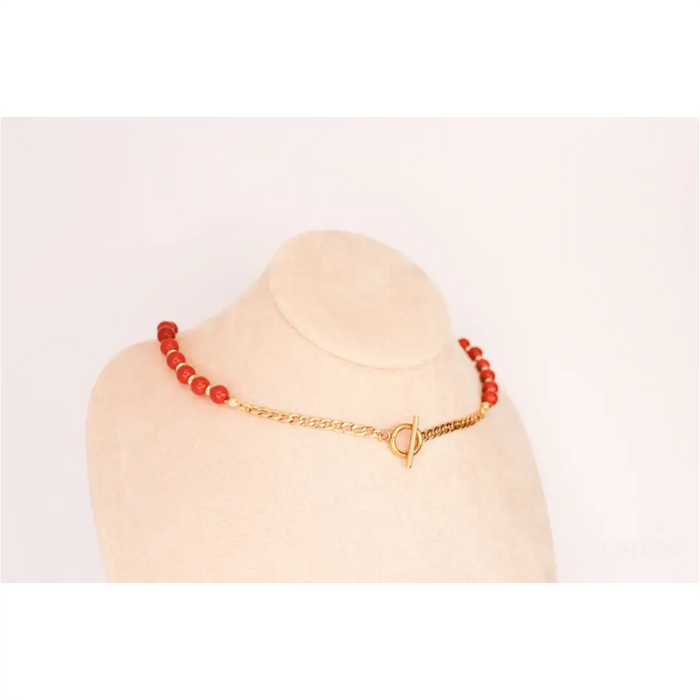 CIRCÉ | Collier en Jaspe rouge et plaqué Or 18 et 24 carats-4