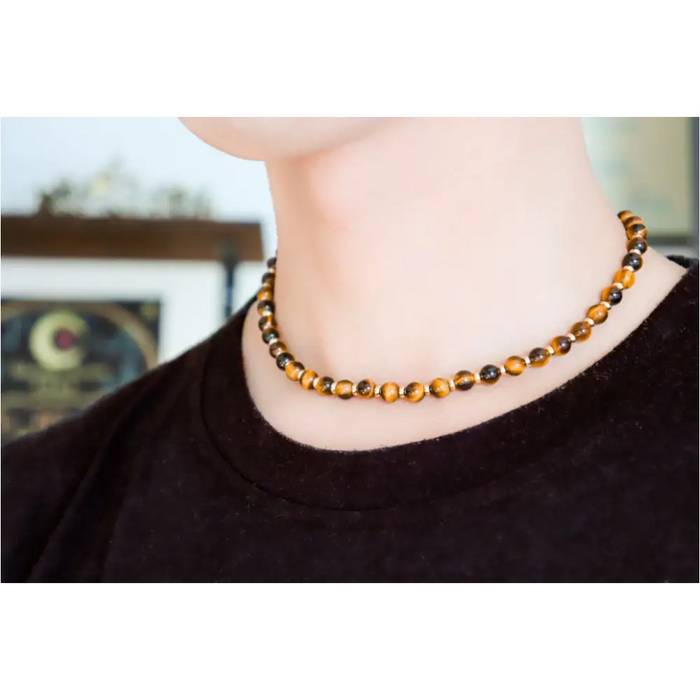 CIRCÉ | Collier en Oeil de tigre et plaqué Or 18 et 24 carats-2