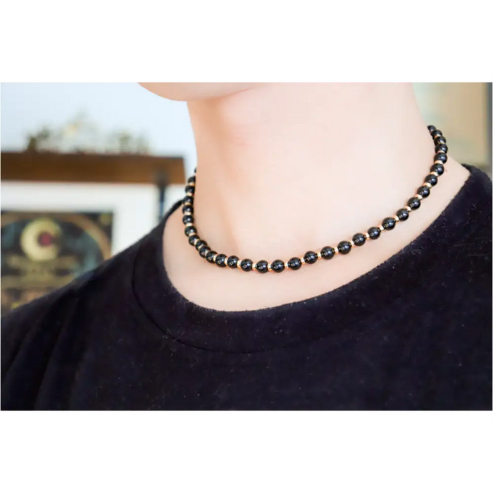 CIRCÉ | Collier en Tourmaline noire et plaqué Or 18 et 24 carats-2