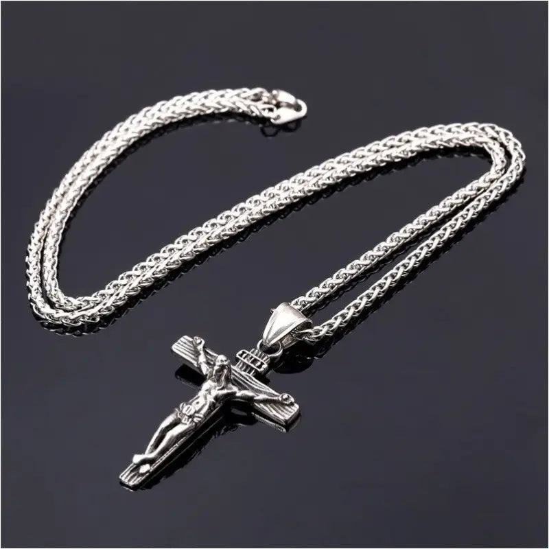 Collier Croix en Acier Inoxydable avec Pendentif de Fleur